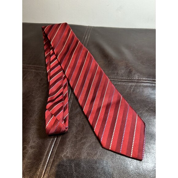 ALEX CANNON Red Striped Neck Tie Men’s Silk Necktie Casual Simple Dress Handmade - Picture 1 of 6